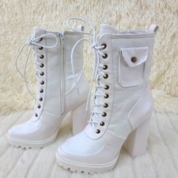 Mata White 4" Chunky Heel Booties - Picture 1 of 4